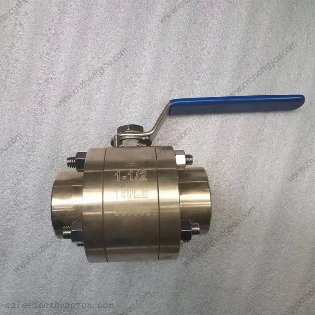 3PCS Forged Aluminum Bronze BALL VALVE, 1.5'' 150LB, ASTM B148 C95800 Body, C95800 Ball, NPT