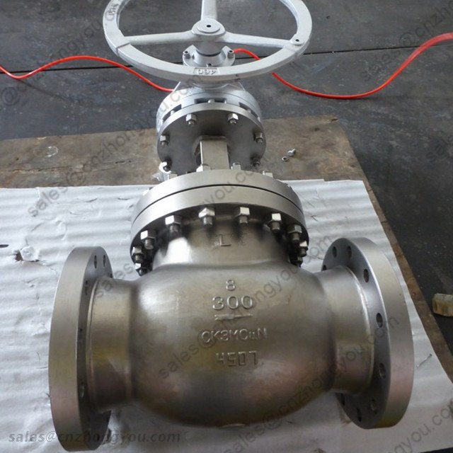 Alloy Steel Globe Valve, 8'' 300LB, CK3MCuN Body, Alloy 254 Trim, RF, Gearbox Operation