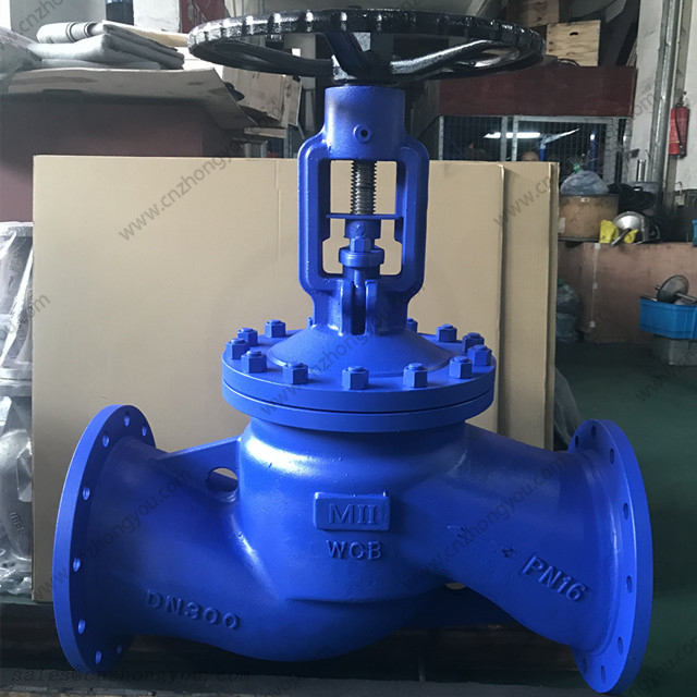 DIN Bellows Seal Globe Valve, DN300 PN16, GS-C25N Body, 316 Bellows, RF