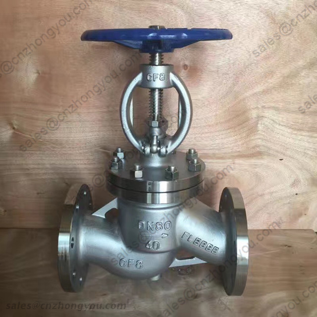 DIN Standard Globe Valve, DN80 PN40, ASTM A351 CF8 Body, SS304 Trim, RF