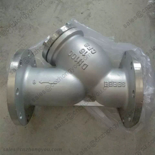 DIN Y Strainer, DN100 PN16, ASTM A351 CF8 Body, SS304 30MESH Screen, RF