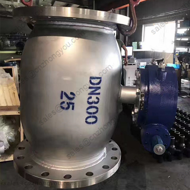 Full Welded Ball Valve, DN300 PN25, 20 Steel, SS304 Trim, RF, Wormgear Operated