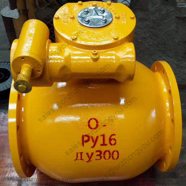 GOST Standard Full Welded Ball Valve, DN300 PN16, Q235 Body, SS304 Trim, RF, Wormgear Operated