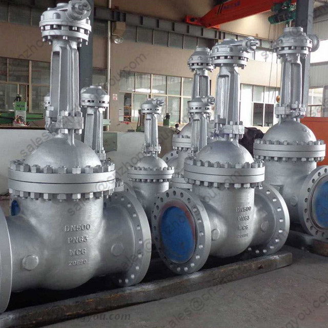 High Temperature Gate Valve, DN500 PN63, ASTM A217 WC6 Body, ASTM A217 WC6 Trim, LMF, Gearbox Operated