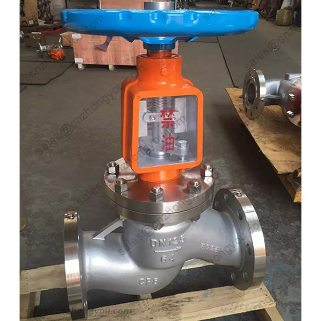 Oxygen Globe Valve, DN125 PN64, ASTM A351 CF8 Body, SS304 Trim, RF