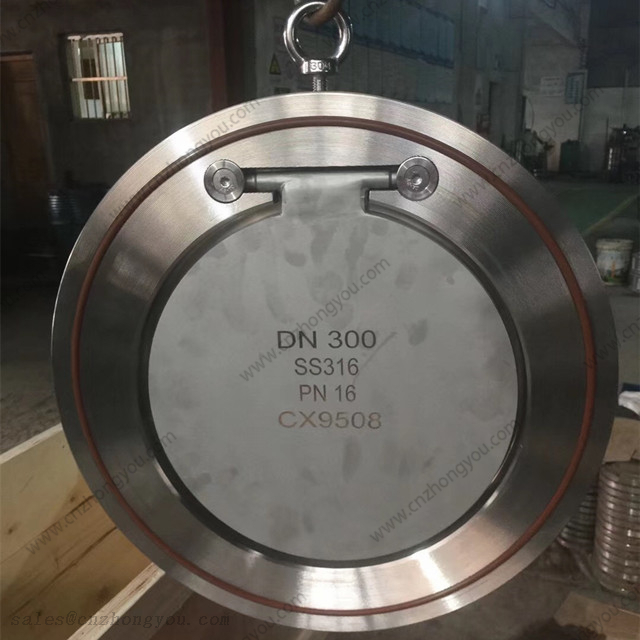 Short Series Sandwich Type Single Disc Swing Wafer Check Valve, DN300 PN16, SS316 Body, SS316 Disc