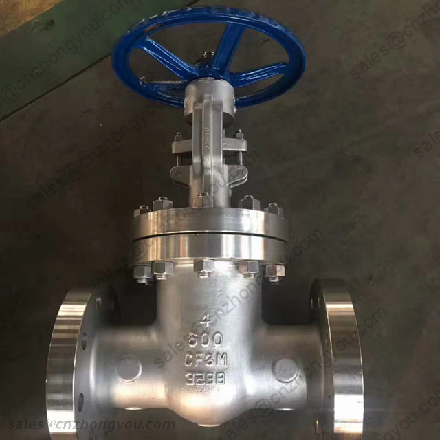 Stainless Steel CF8M Gate Valve, 4'' 600LB, ASTM A351 CF3M Body, SS316L+HF Trim, RTJ