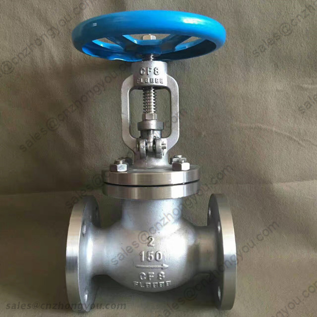 Stainless Steel Globe Valve, 2'' 150LB, ASTM A351 CF8 Body, SS304 Trim, RF