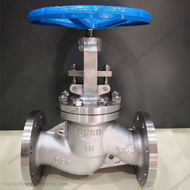 Stainless Steel Globe Valve, DN80 PN16, ASTM A351 CF8 Body, SS304 Trim, RF