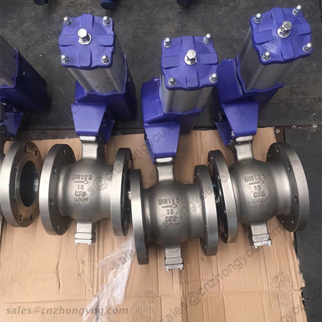 V type Ball Valve, DN125 PN16, ASTM A351 CF8 Body, SS304 Ball, RF, Electric Actuator