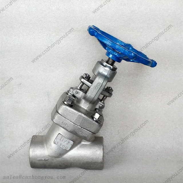 Y Pattern Globe Valve, DN40 1500LB, ASTM A182 F304H Body, ASTM A182 F304H Trim, SW