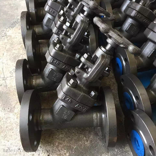 Y type Globe Valve, DN25 PN16, ASTM A105N Body, 13Cr Trim, RF Ends