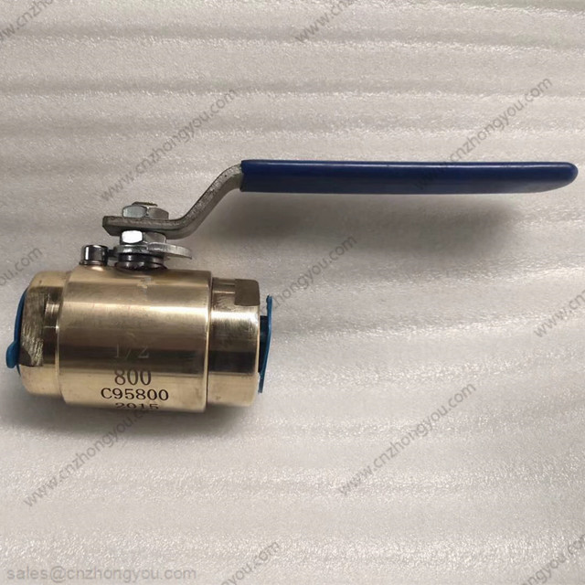 Aluminum Bronze 3pcs Ball Valve, DN15 800LB, ASTM B148 C95800 Body, UNS C95800 Trim, NPT