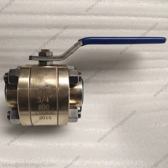 Aluminum Bronze 3pcs Ball Valve, DN20 800LB, ASTM B148 C95800 Body, UNS C95800 Trim, NPT