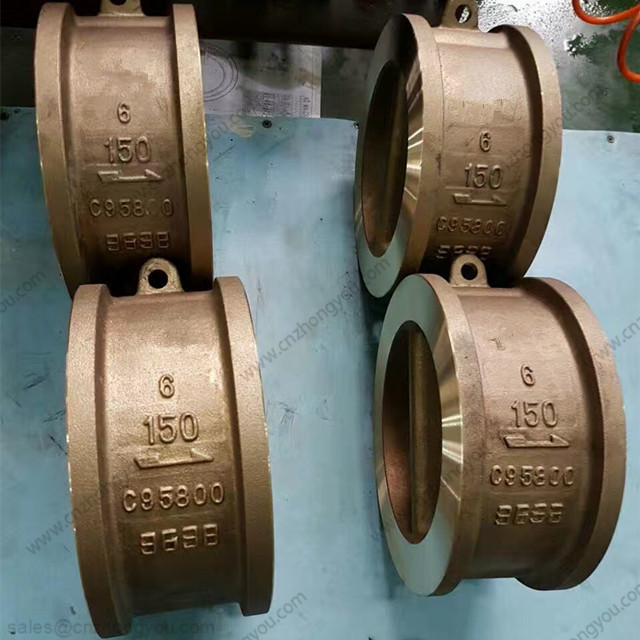 Aluminum Bronze Dual Plate Wafer Check Valve, 6'' 150LB, ASTM B763 C95800 Body, ASTM B763 C95800 Disc