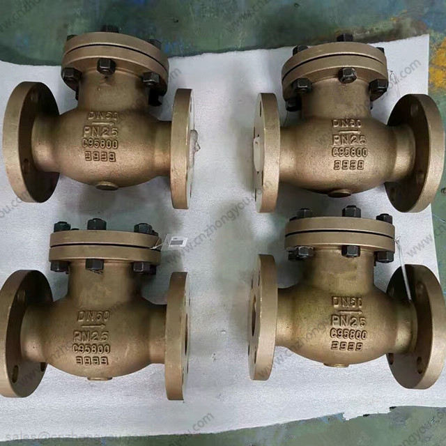 Aluminum Bronze Swing Check Valve, DN50 PN25, ASTM B148 C95800 Body, UNS C95800 Trim, RF