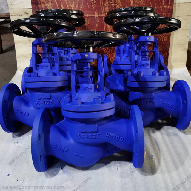 Bellows Seal Globe Valve, DN100 PN16, ASTM A216 WCB Body, 304 Bellows, RF