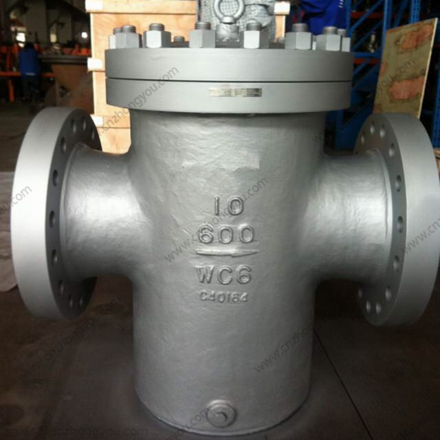 Casting Bucket Strainer, 10'' 600LB, ASTM A217 WC6 Body, SS304 Screen, Flange Ends