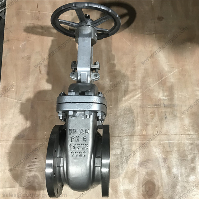 DIN F4 GATE VALVE, DN150 PN6, 1.4308 Body, 1.4308 Wedge, RF Ends