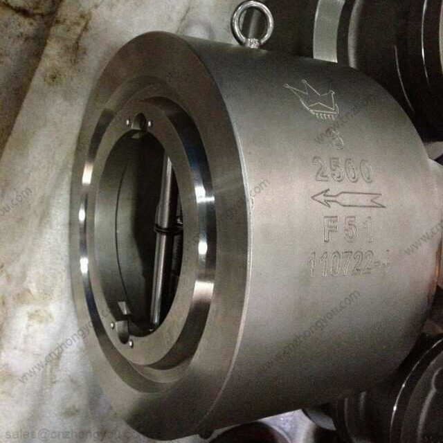 Forged Steel Double Door Wafer Check Valve, 6'' 2500LB, ASTM A182 F51 Body, F51 Trim, RTJ