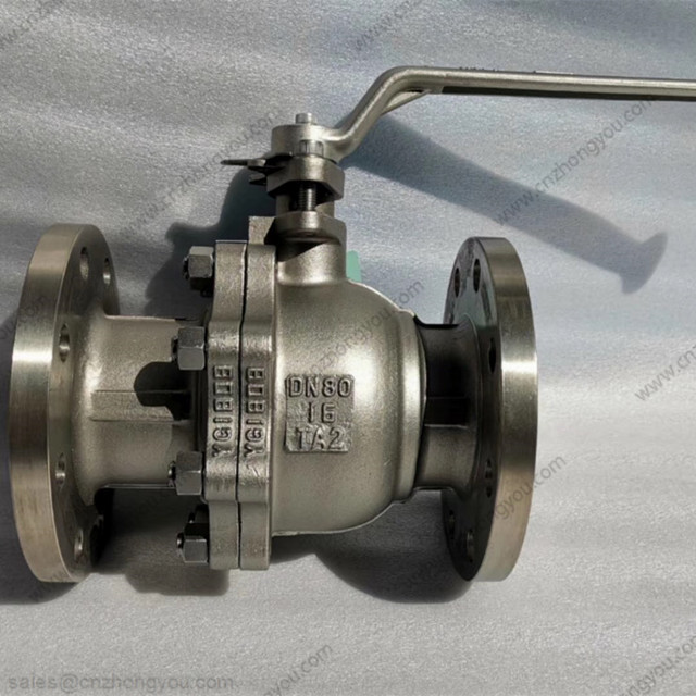 Titanium 2PC Ball Valve, DN80 PN16, Titanium TA2 Body, Ti Ball, RF