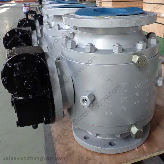 Ball Valve, DN150 PN16, ASTM A350 LF2 Body, ASTM A350 LF2+ENP Ball, Flanged Ends, Wormgear Operated