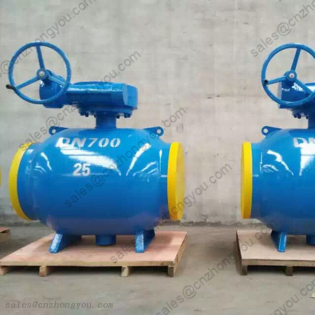 Fully Welded BALL VALVE DN700 PN25, 20 steel Body, SS304 Ball, BW, Wormgear Operated
