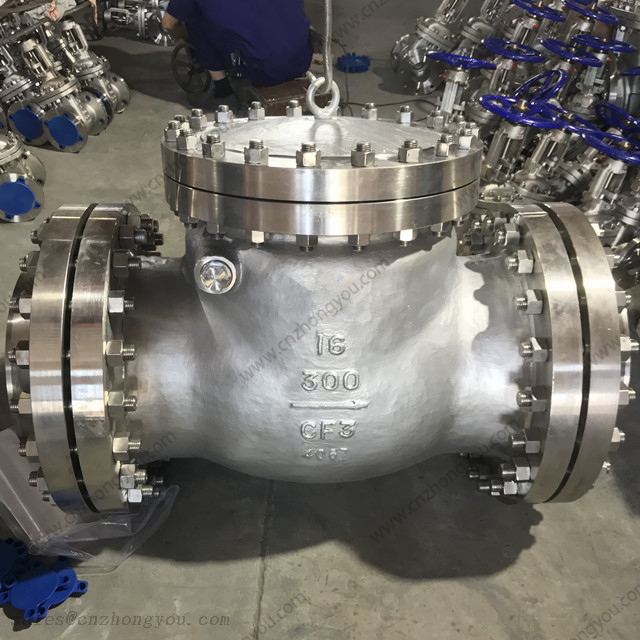 Swing Check Valve with counter flanges, 16'' 300LB, ASTM A351 CF3 Body, SS304L Trim, LMF Ends