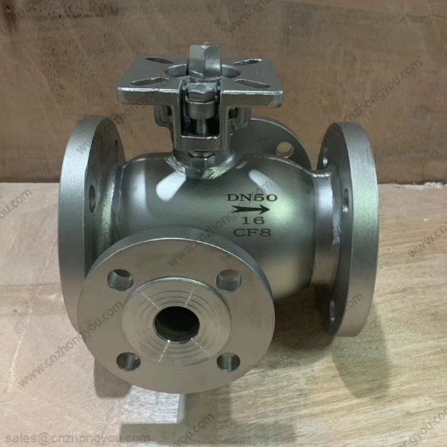 Four Way Fully Welded Ball Valve, DN50 PN16, ASTM A351 CF8 Body, SS304 Ball, Flanged ends