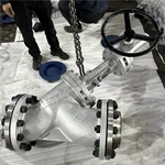 Carbon Steel Y Pattern Globe Valve, DN250 PN40, ASTM A352 LCB Body, 13Cr+STL Trim, RF Ends, Gearbox Operated