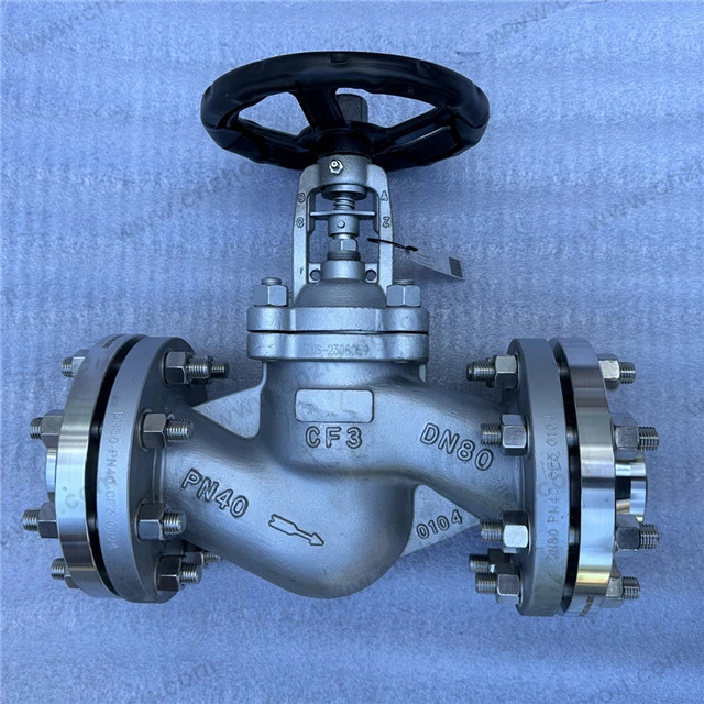 DIN Bellow Sealed Globe Valve, DN80 PN40, ASTM A351 CF3 Body, 316Ti Bellows, Flanged Ends