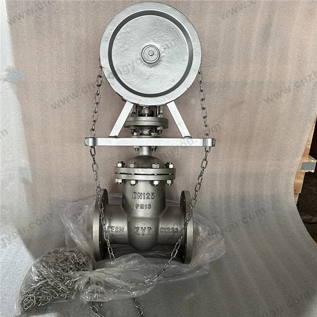 Non Rising Stem Chain Gate Valve, DN125 PN16, ASTM A351 CF8M Body, ASTM A182 F316 Trim, RF Ends, Chain Operation