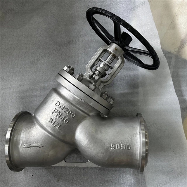 Y Type Bellow Sealed Globe Valve, DN200 PN40, 317L Body, F317L Disc, BW Ends, Manual